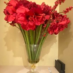 Large Flowers In Glass Vase 