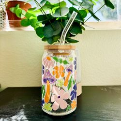 Mushroom Mosaic Can Glass 16 Oz 