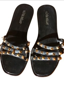 Black Olivia Miller Gold Studded Rock Stud Style Jelly Slide Sandals Size 8