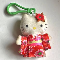 Vintage Collectible McDonalds 2000 Hello Kitty Kimono Plush Doll Key Chain Charm Toy Sanrio