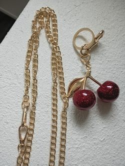 Gold Chain Bag Strap with Cherry Keychain