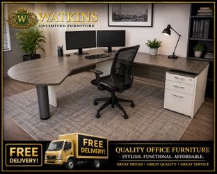😍Beautiful Executive Modern  (3) PIECE L-Shape Desk, Bookshelf & Hutch Cabinet Set– Heavy Duty Quality Wood – Free Delivery 🚚