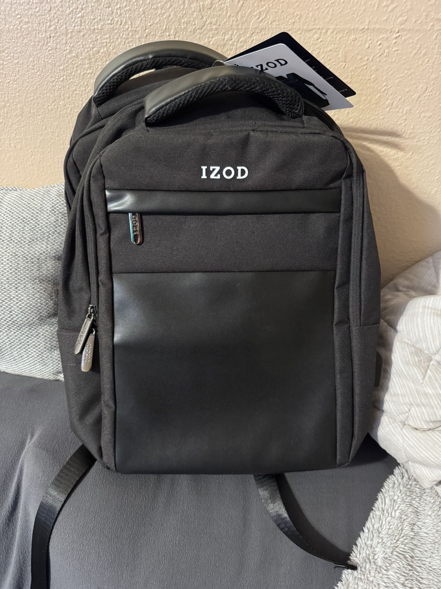 IZOD Penn Business Travel Slim Durable Laptop Backpack USB Charging Port Fits 16 Inch Laptop Notebook Black