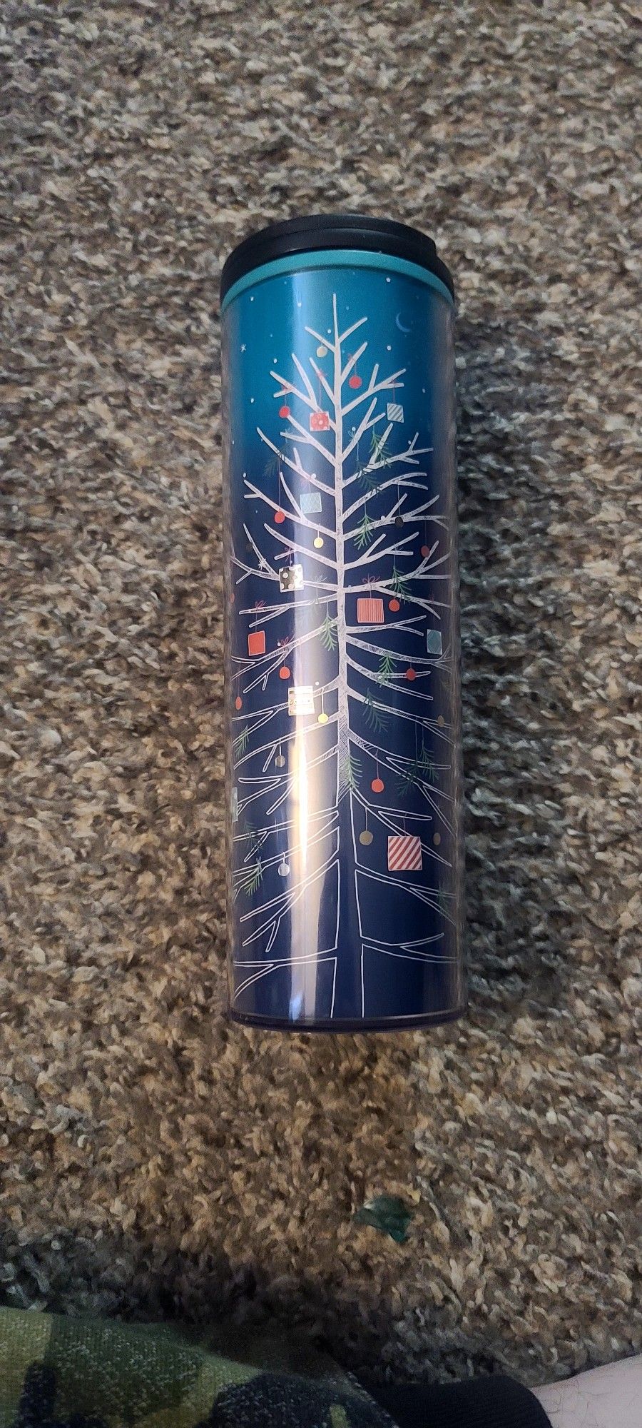 Starbucks Tumbler slim line blue Christmas tree with swivel sip spout 16 oz