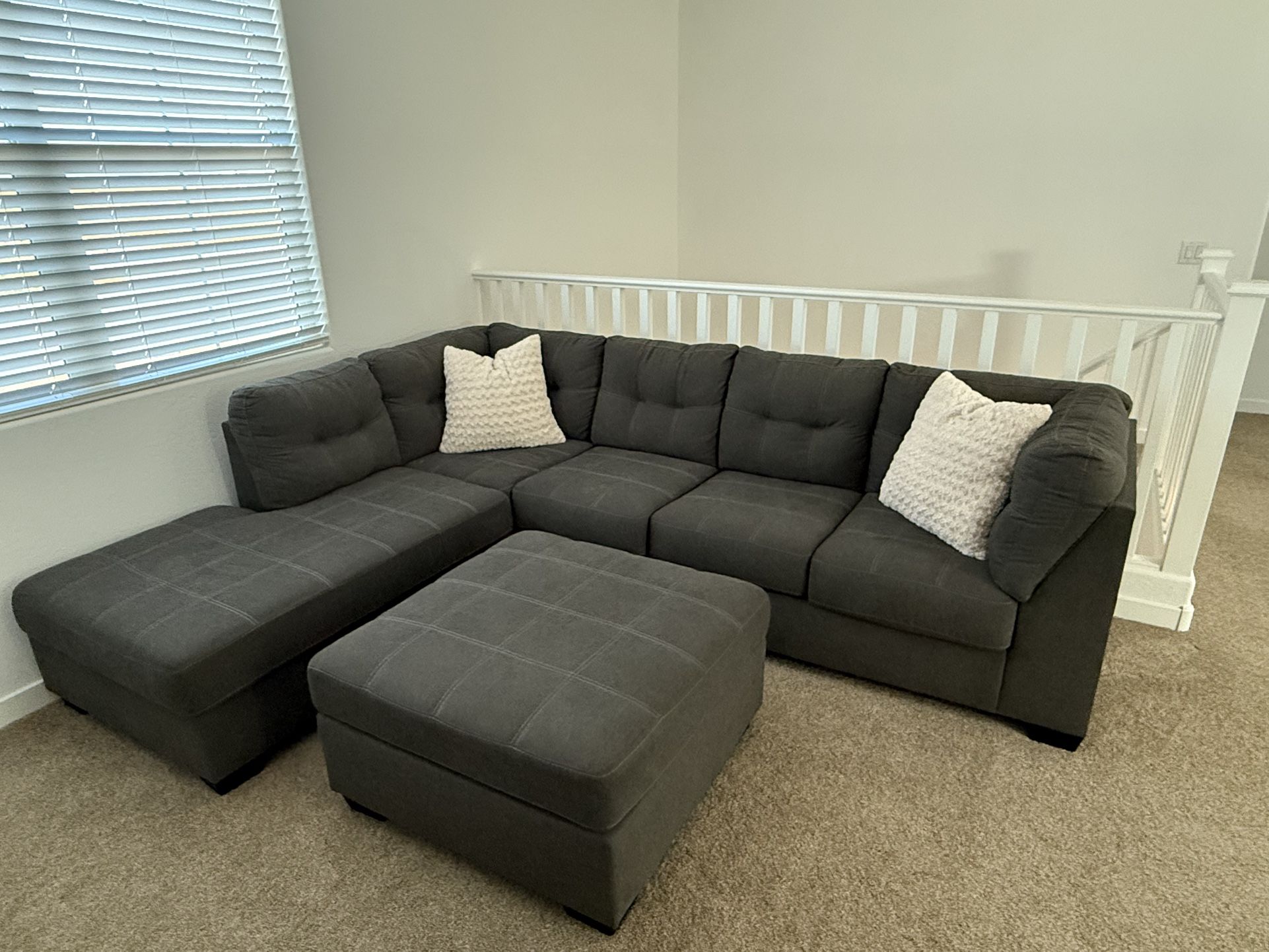Gray Sectional Couch + Ottoman