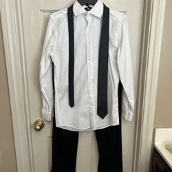 Camisa De Vestir Blanca DOCKERS- Size S 14/14 - 1/2  32/33 , Pantalón De Vestir Negro CALVIN KLEIN- Size W30 L30 , Corbata VAN HEUSEN 