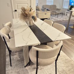 Marbel Looking Dining Hall With 6 Chairs 