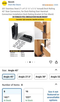 201 Stainless Steel 2" x 4" (1 ½" x 3 ½2" Actual) Deck Railing 45° Stair Connectors, for Deck Railing Stair Handrail Connection Installation Deck Rail