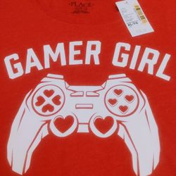 BRAND NEW WITH TAG GIRL'S RUBY RED 'GAMER GIRL' SHORT SLEEVE T-SHIRT SIZE XL 14 