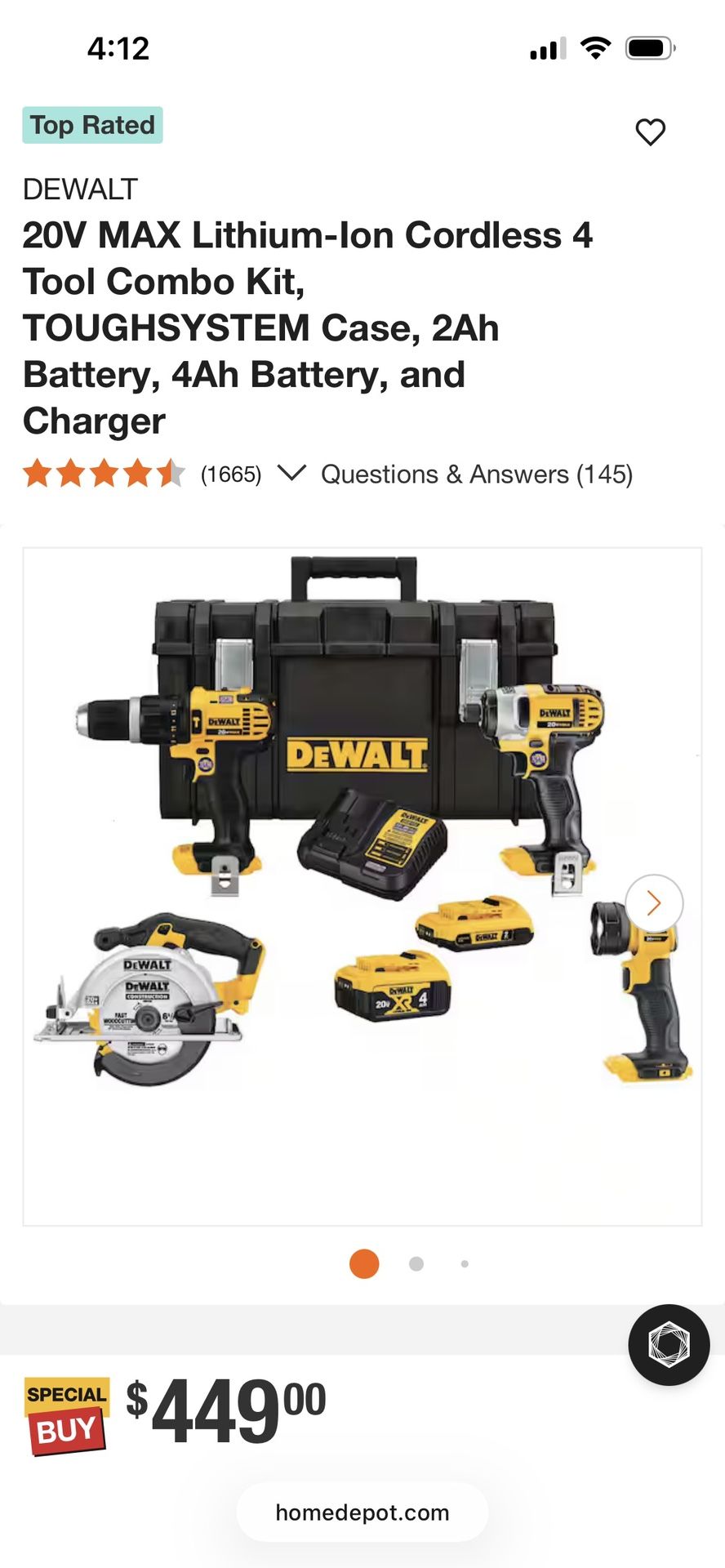 Cordless 4 Tool Combo Kit, TOUGHSYSTEM Case, 2Ah Battery, 4Ah Battery, and Charger