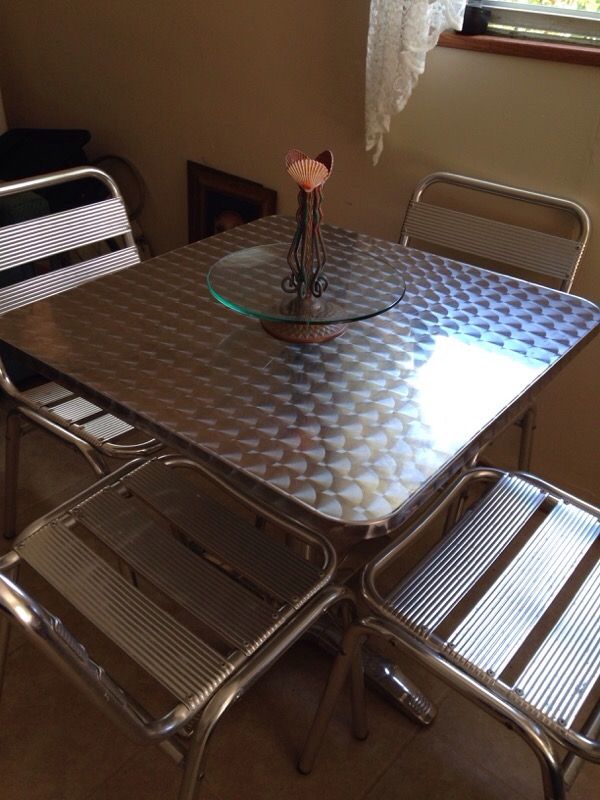 Restaurant style stainless steel table and chairs