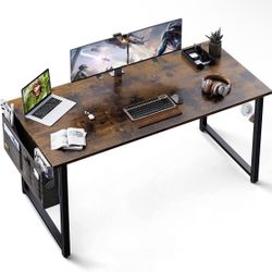 Computer Writing Desk 55 inch, Sturdy Home Office Table, Work Desk with A Storage Bag and Headphone Hook, Vintage