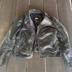 Womens BRANDED GARMENTS INC. Black leather motorcycle Jacket Size 14