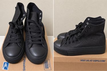 Black glitter high tops platform sneakers