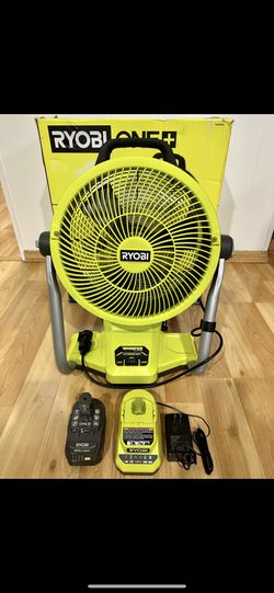 RYOBI ONE+ 18V Cordless Hybrid WHISPER SERIES 12 in. Misting Air Cannon Fan Kit with 4.0 Ah Battery
