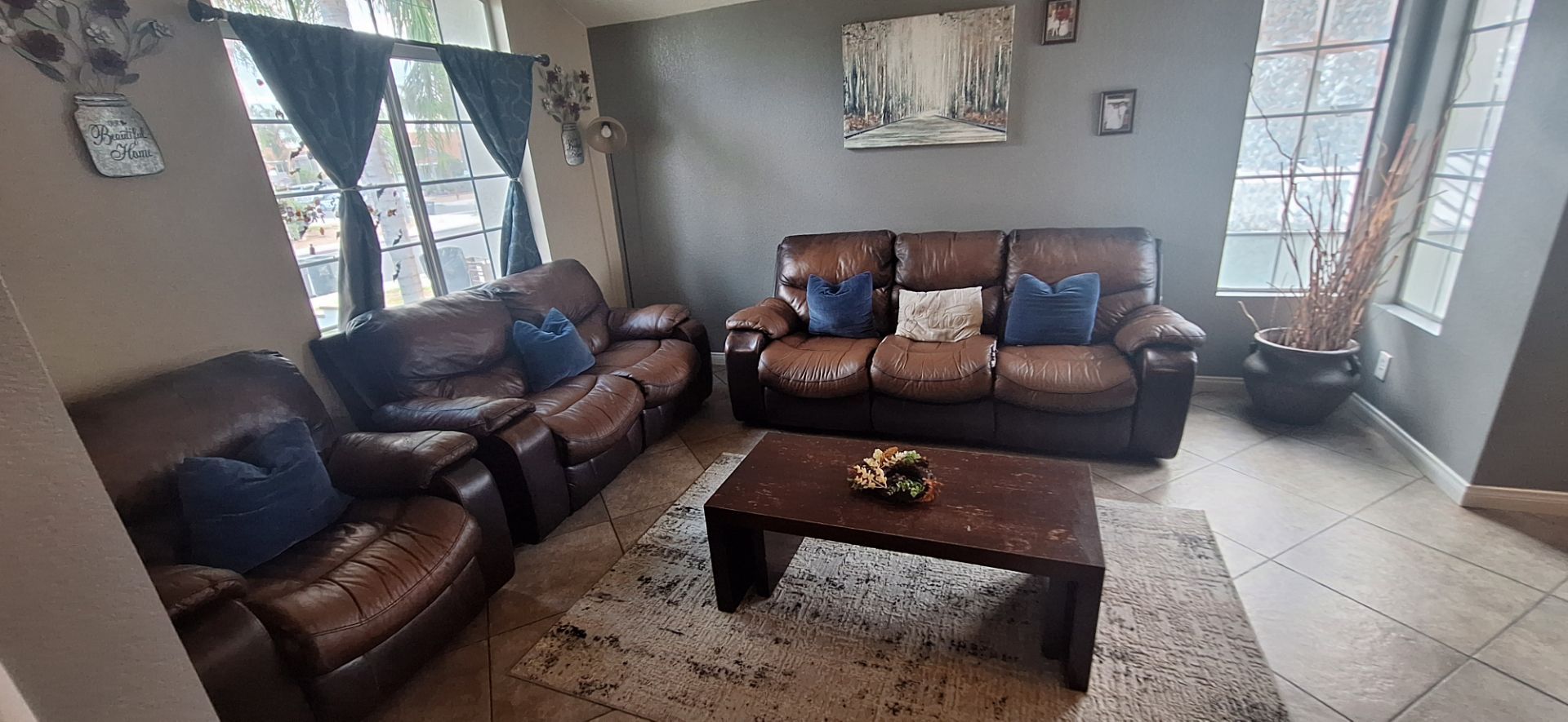 Brown leather couches