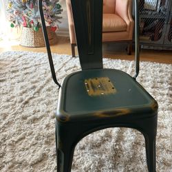 Metal Green Chairs With Brassy Distress