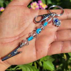 Evil Eye Hamsa Quartz Crystal Keychain 