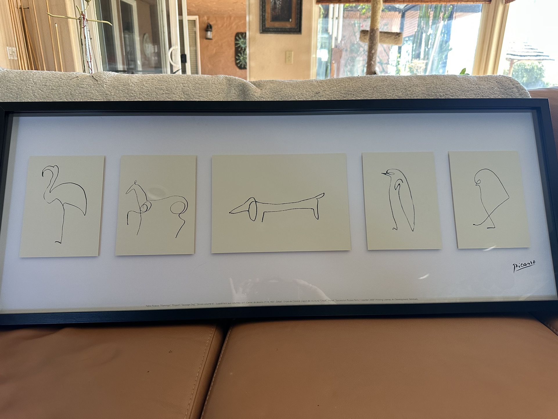 Picasso Copy, Print Framed Flamingo, Penguin Sausage Dog, Horse, And Bird