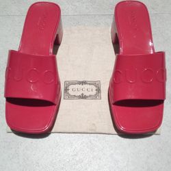 Gucci Red Rubber Platform Slides