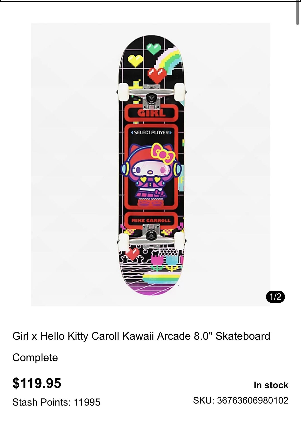 Girl x Hello Kitty Caroll Kawaii Arcade 8.0" Skateboard Complete