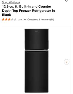 Whirlpool - 12.9 cu. ft. Built-In and Counter Depth Top Freezer Refrigerator in Black