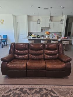 Dark Brown Leather Power Reclining Sofa with Power Headrests