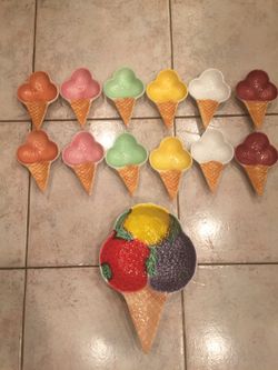 Ice cream fruit Italian dishes bowls