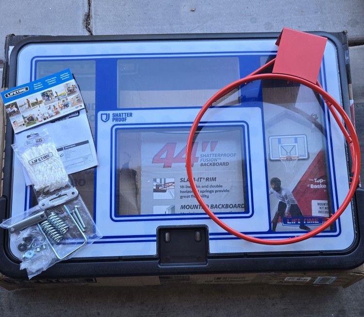 Lifetime 73650 44 Inch Shatterproof Backboard and Rim Combo Kit, Basketball Hoop