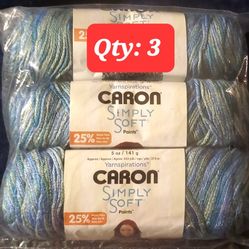 YARN - 3 Blue Green Yellow  CARON Simply Soft