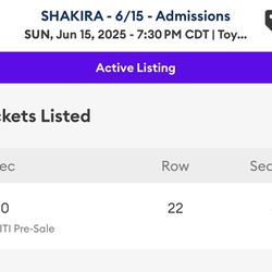 Shakira Concert Ticket June 15