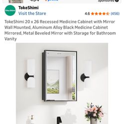 TokeShimi 20 x 26 Recessed Medicine Cabinet with Mirror Wall Mounted, Aluminum Alloy Black Medicine Cabinet Mirrored, Metal Beveled Mirror with Storag