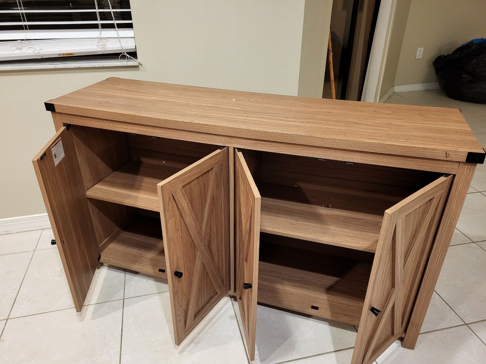 Rustic Wood Cabinet with Adjustable Shelf 4 Door Storage , Brown Oak 55.20 X 15.70 X 30.60 Inches