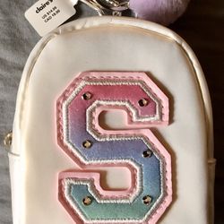 Claire’s Small Initial S Backpack Wallet With Keyring and Carabiner Attachment 4” X 5”