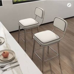 26" Counter Bar Stools, Metal Frame Bar Chairs with Lumbar Support, Modern Counter Height Stools with Footrest,
White (Set of 2)