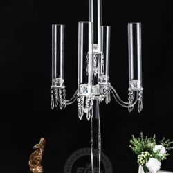 40” Tall 5 Arm Crystal Glass Candle Holder