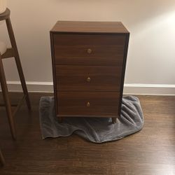 Dark Wood Side Table Dresser Night Table Gold Chestnut Brown Oak
