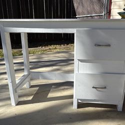 White Solid Wood Desk W/ 2 Drawers $50 OBO