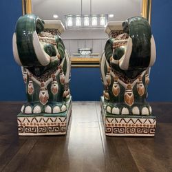 Vintage 1960S Trunks Up Green Elephant OBO