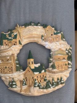 Tis The Season Christmas Village Wreath Wall Decor