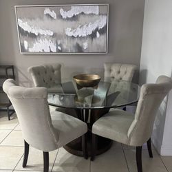 Modern Glass Dining Set – 4 Upholstered Chairs 