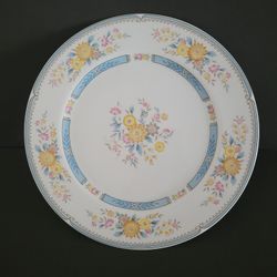 Vintage Ceramic Plate 10 1/2" dia. Blue Yellow Pink Floral Design 