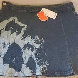 MIDDLE WAIST CAT PATTERN SLIT DENIM MINI SKIRT  Size 1XL By CIDER BRAND NEW 