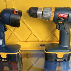 Ryiobi 18V Drill & Flashlight Set In Case(needs New Batteries)