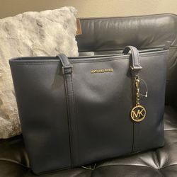 Michael Kors Sady Large Leather Tote Bag - Navy