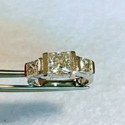 3.15 Ct 3 stone vvs1,Princess Near White Moissanite Diamond Silver Ring 8 USo
