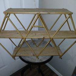 3 Tier Wood And Metal Wall Shelf Decor 