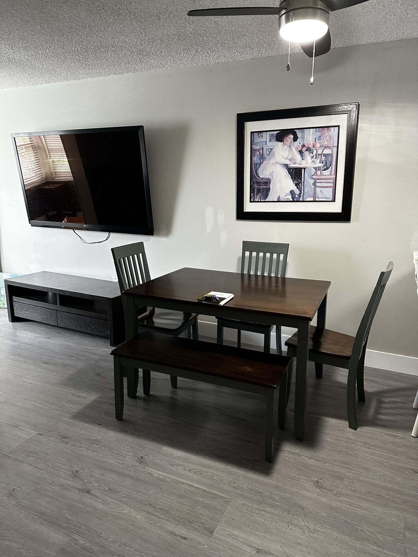 Dining Table Three Chairs And Bench