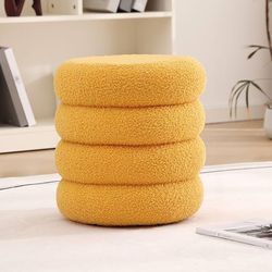 Orange Green Ottoman  Modern Pouf Ottoman, Comfortable Sherpa Pouf Round Ottoman Chair Foot Stool Corner Seat for Home Decor Bedroom Living Room (Oran