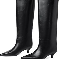 Women’s  knee-high boots with kitten heel (Black)